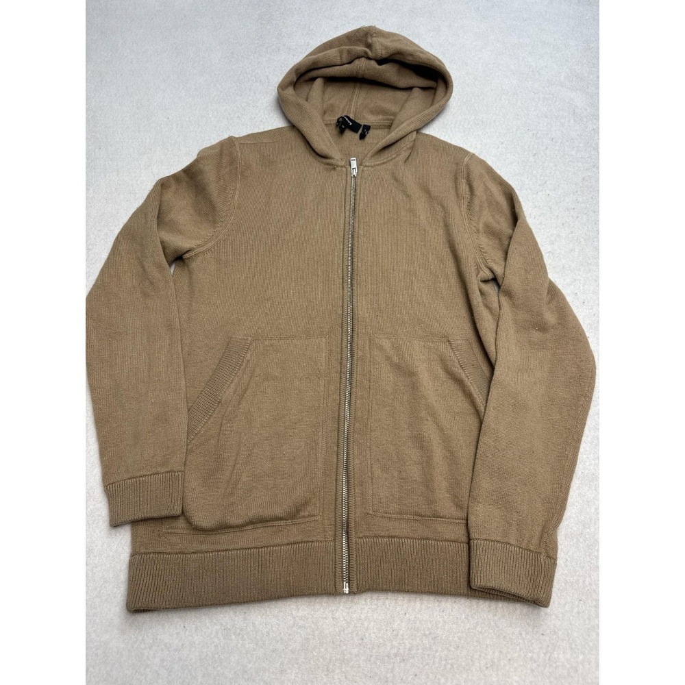 Theory‎ Sweater Mens Medium Brown Wool Cashmere Full Zip Hooded Cardigan Knit